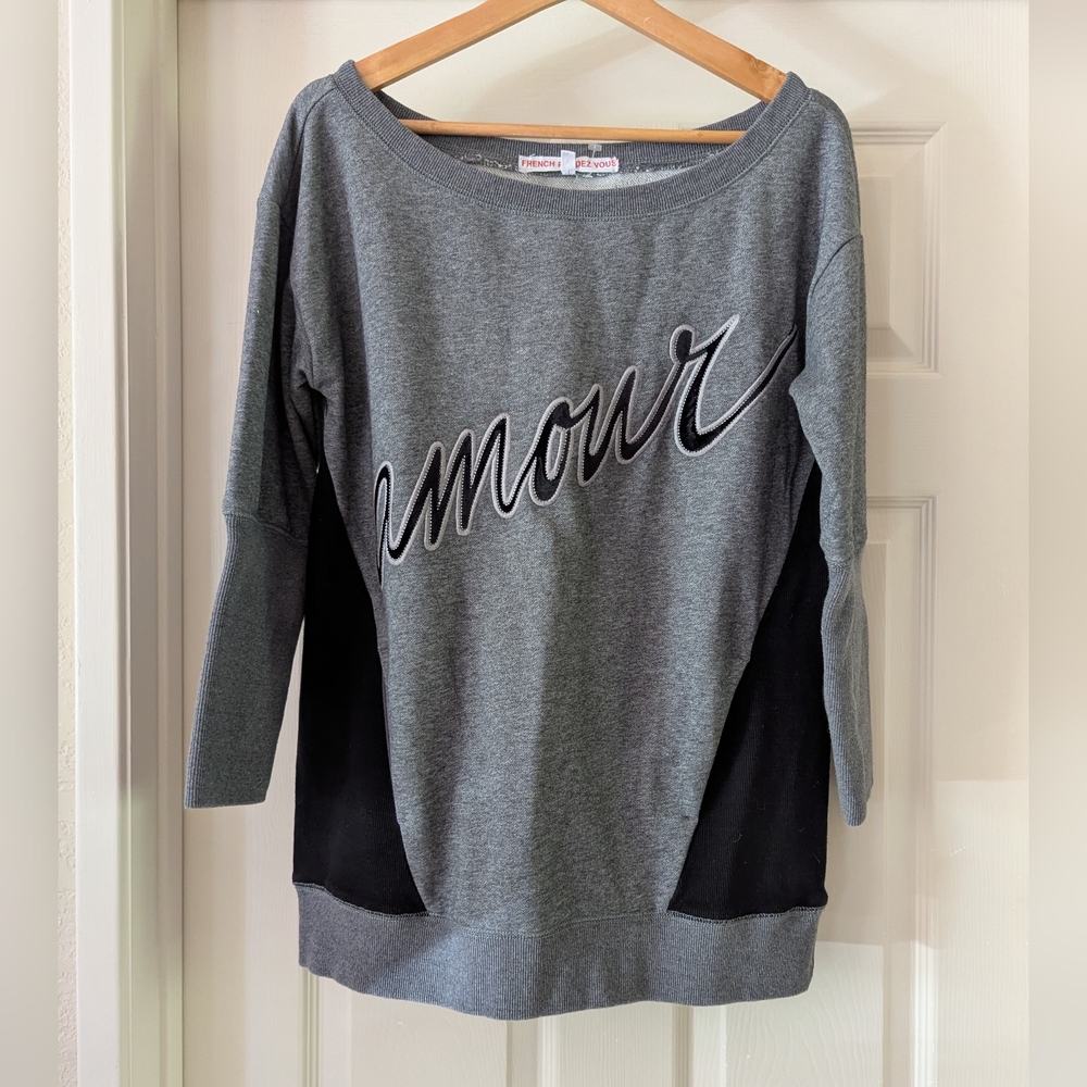 French Rendez Vous Amour Gray and Black Women's Sweatshirt Size XS
